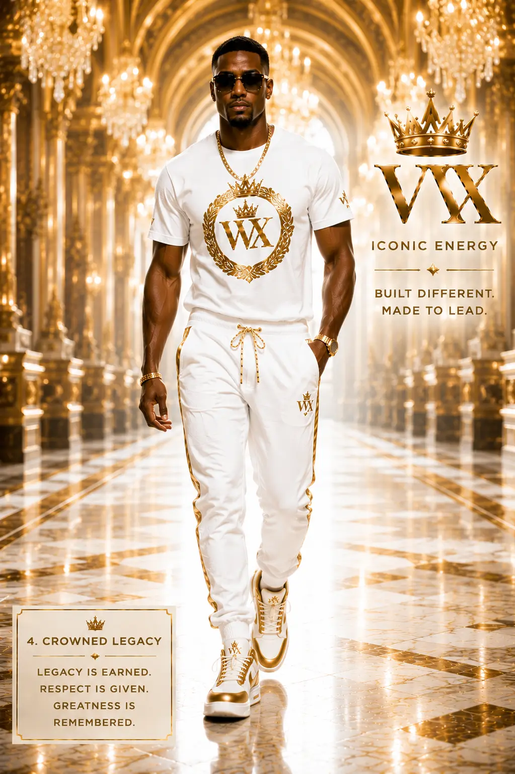 Crowned Legacy Set — Laurel-wreath crest tee & gold-cord jogger