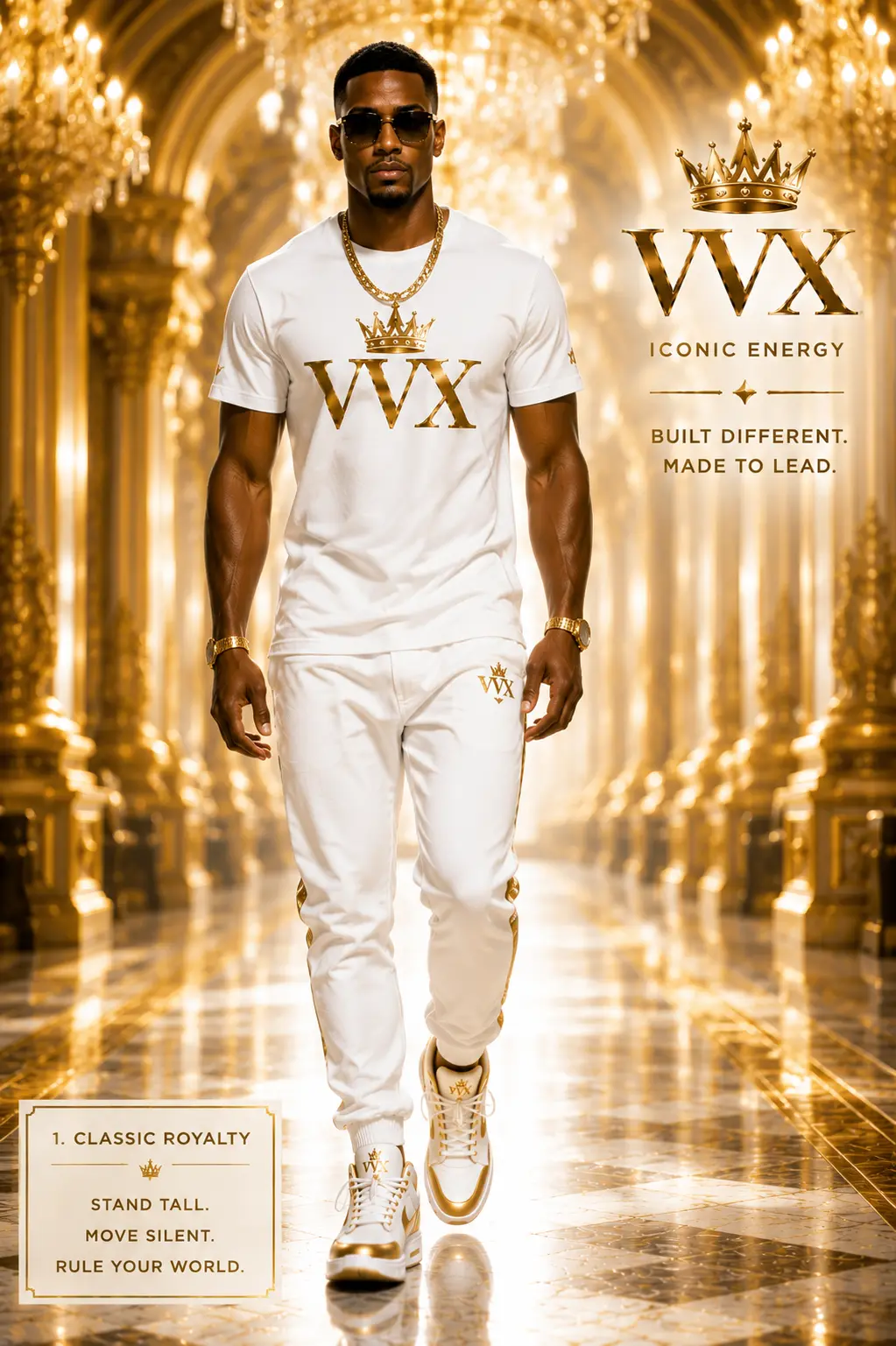 Classic Royalty Set — Gold-foil crown tee & side-stripe jogger