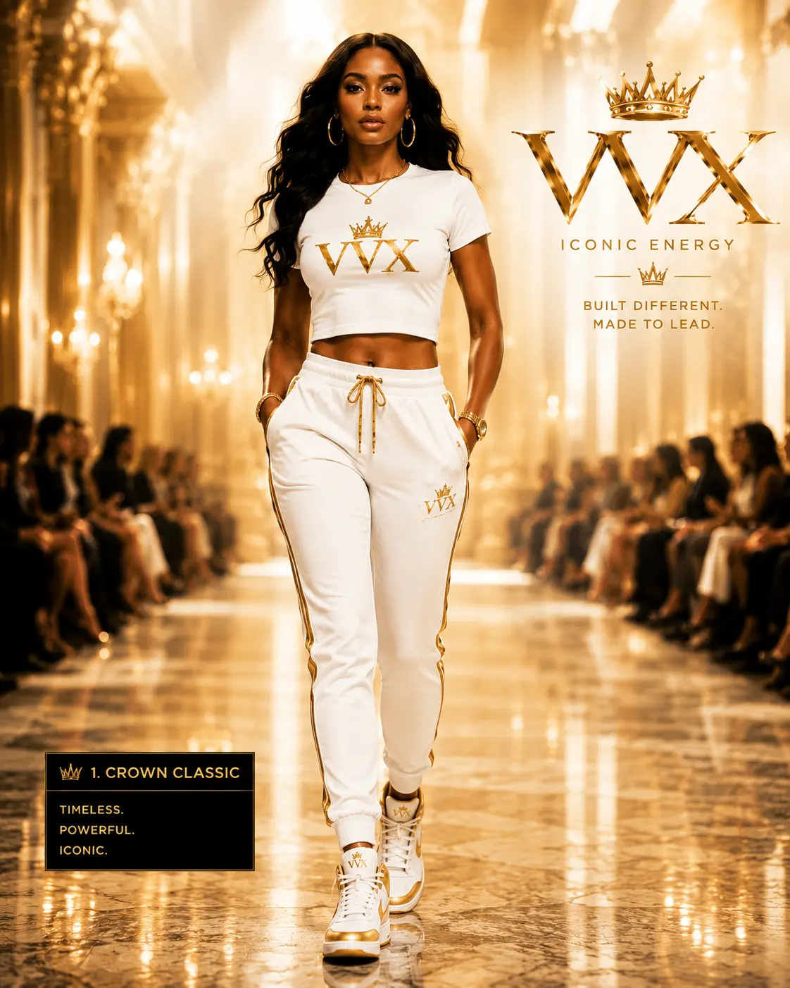 Crown Classic Women's Set — Cropped crown tee & gold-piped jogger