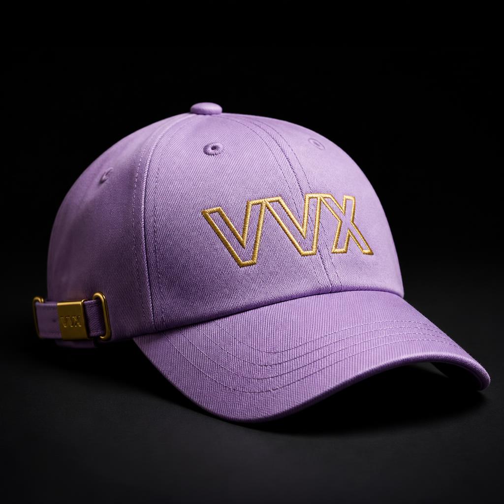 VVXHQ Lilac Outline Baseball Cap in Lilac Haze, Gold outlined VVX logo
