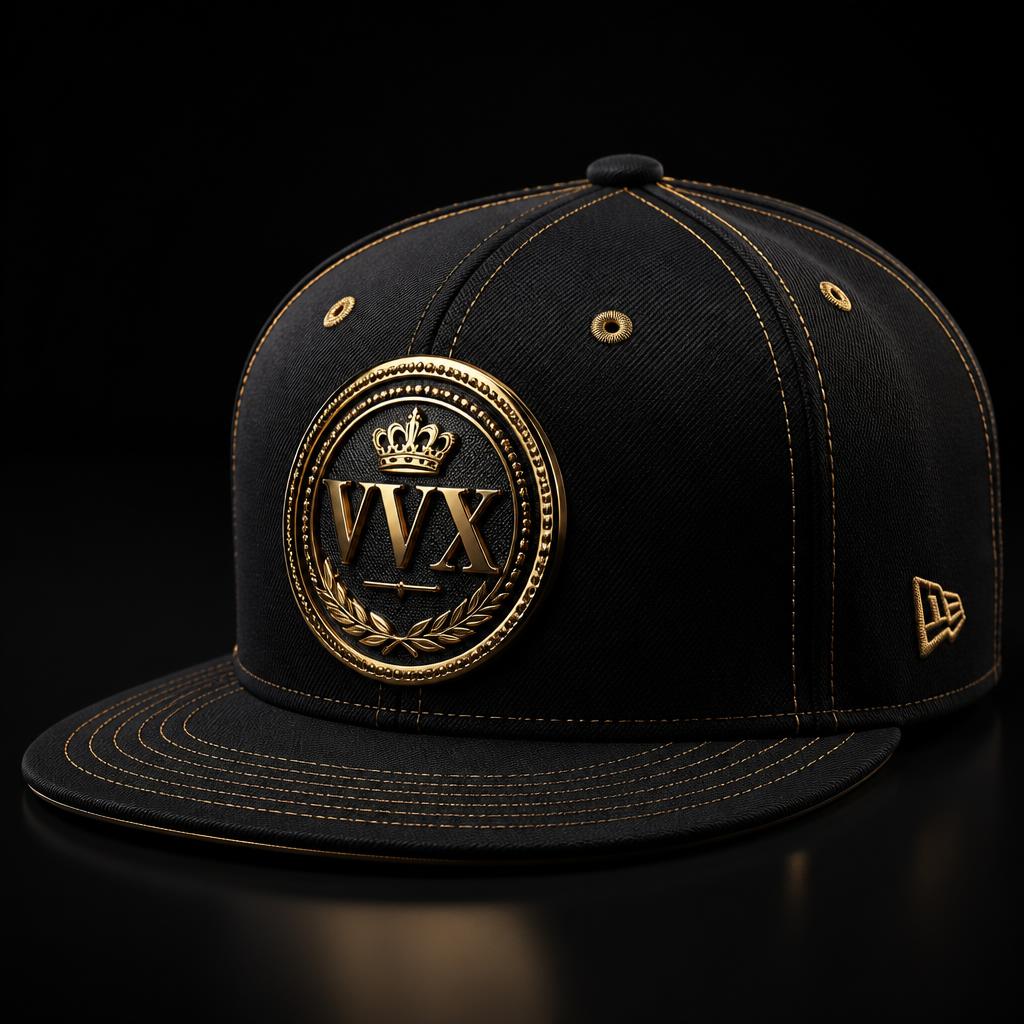 VVXHQ Onyx Seal Fitted Cap in Onyx Black, Gold medallion VVX seal