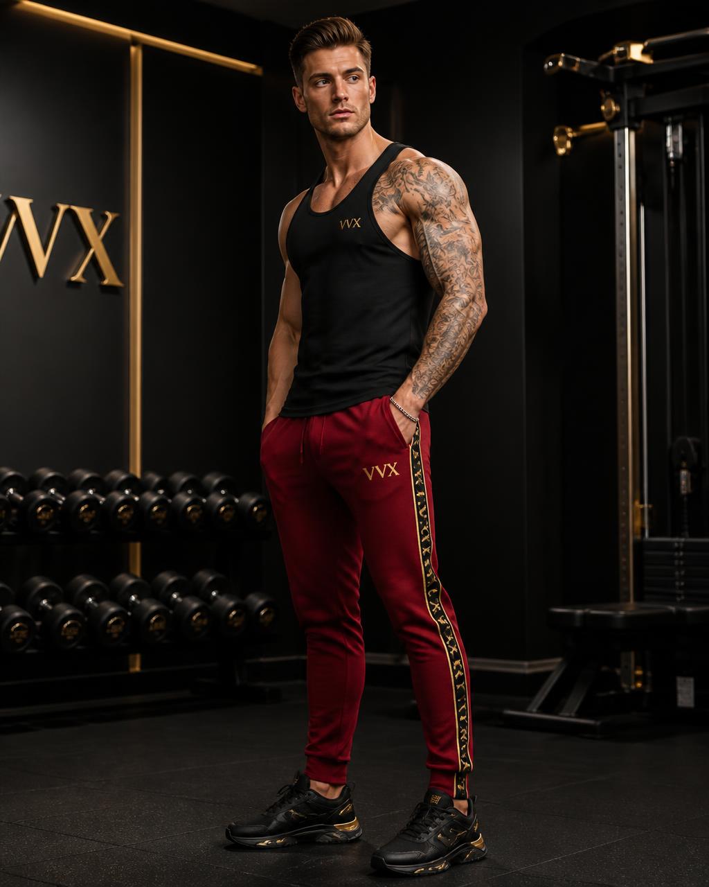 VVXHQ sportswear Crimson Reign Training Joggers in Crimson Reign, Crimson tapered performance jogger
