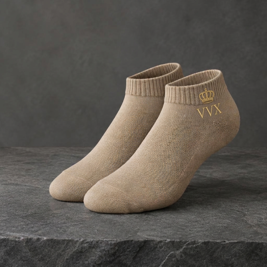 VVXHQ men's VVX Desert Sand Ankle Sock in Onyx Black — Desert Sand, sold as a single pair.